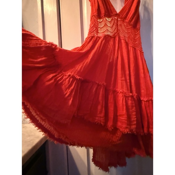 NEW FREE PEOPLE 200 DEGREE MINI DRESS PERSIMMON ORANGE RED CORAL SMALL MINT RARE - Picture 8 of 15